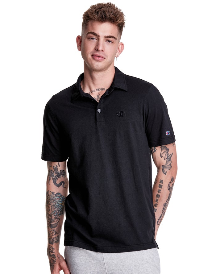 Champion Jersey Polo - Miesten Mustat T-Paita - Suomi 1437890-MY